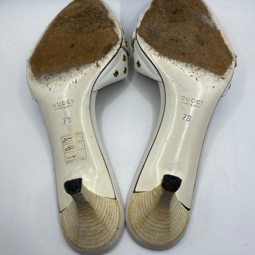 Gucci White Leather Studded Buckle Slide Heels Sandals‎ Women's Size 7B - Picture 6 of 8